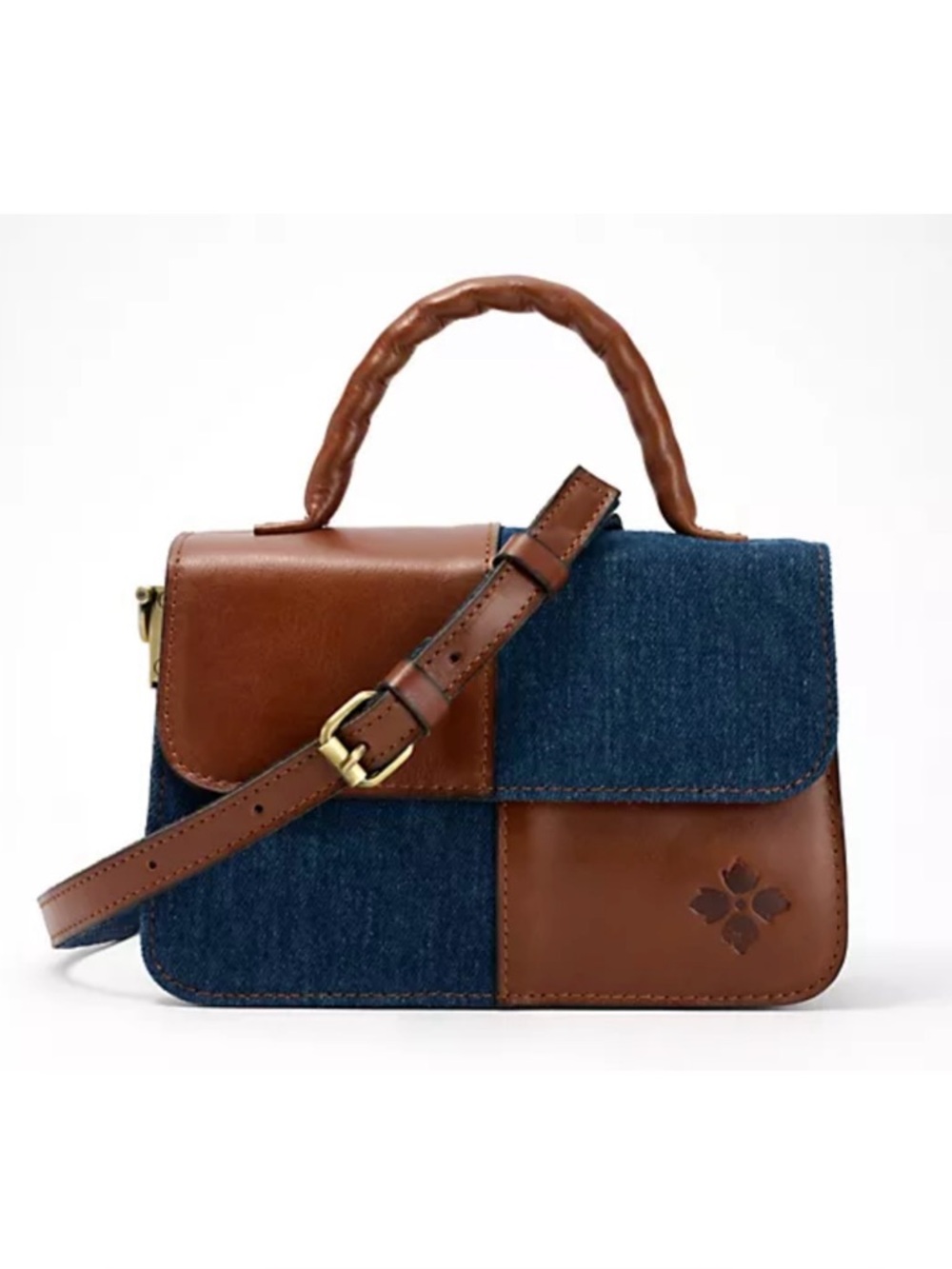 Patricia Nash Brown Leather & Blue Denim Top-Handle Satchel